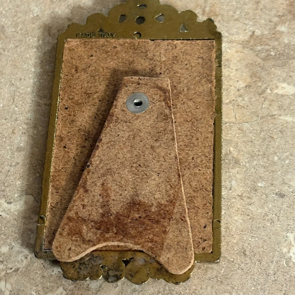 Vintage Italian Brass Tone Mini Picture Frame with Victorian Child Print